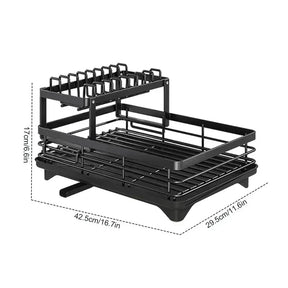 Bowl Rack - 2 Tier Dish Drainer Storage Adjustable Space Saving Kitchen Utensil Organizer for Plates Cups Cutlery