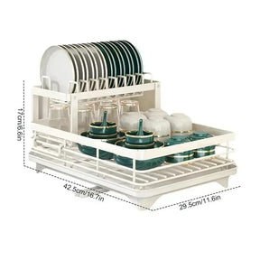 Bowl Rack - 2 Tier Dish Drainer Storage Adjustable Space Saving Kitchen Utensil Organizer for Plates Cups Cutlery