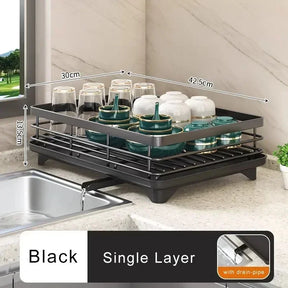 Bowl Rack - 2 Tier Dish Drainer Storage Adjustable Space Saving Kitchen Utensil Organizer for Plates Cups Cutlery